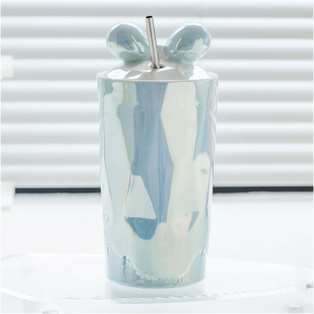 Taza Esencia Celeste | Cerámica Perlada con Lazo – Una Tacita Linda